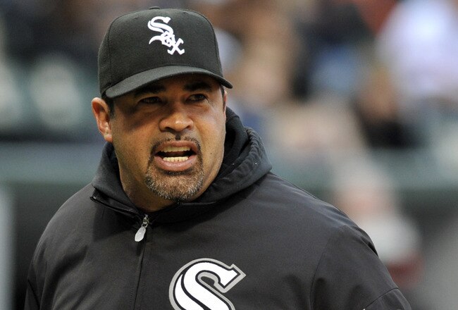 CHICAGO, IL - JUNE 11: Ozzie Guillen #13 manager of the Chicago White Sox argues a call against the Oakland Athletics on June 11, 2011 at U.S. Cellular Field in Chicago, Illinois.  (Photo by David Banks/Getty Images)