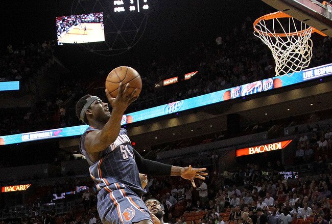 MIAMI, FL - APRIL 08:  Kwame Brown #54 of the Charlotte Bobcats drives to the lane during a game against the Miami Heat at American Airlines Arena on April 8, 2011 in Miami, Florida. NOTE TO USER: User expressly acknowledges and agrees that, by downloading and/or using this Photograph, User is consenting to the terms and conditions of the Getty Images License Agreement.  (Photo by Mike Ehrmann/Getty Images)