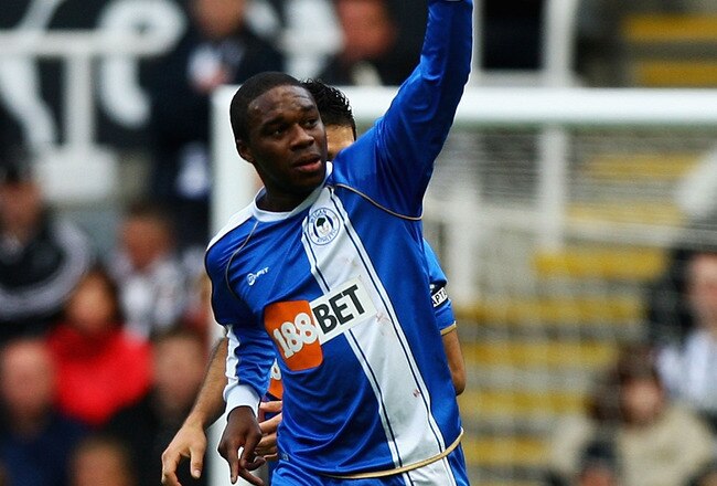 NEWCASTLE UPON TYNE, ENGLAND - OCTOBER 16:  Charles N'Zogbia of Wigan celebrates his second goal during the Barclays Premier League match between Newcastle United and Wigan Athletic at St James' Park on October 16, 2010 in Newcastle upon Tyne, England.  (Photo by Matthew Lewis/Getty Images)