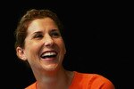 MELBOURNE, AUSTRALIA - JANUARY 27:  Monica Seles of the USA speaks to media during a press conference during day eleven of the Australian Open Grand Slam at Melbourne Park January 27, 2005 in Melbourne, Australia. (Photo by Ryan Pierse/Getty Images)