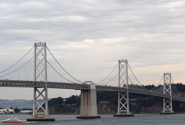 SAN FRANCISCO - OCTOBER 28:  General view of the Bay Bridge before Game Two of the 2010 MLB World Series between the San Francisco Giants and the Texas Rangers on October 28, 2010 in San Francisco, California.  (Photo by Christian Petersen/Getty Images)