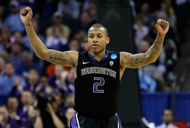 CHARLOTTE, NC - MARCH 20:  Isaiah Thomas #2 of the Washington Huskies reacts while taking on the North Carolina Tar Heels during the third round of the 2011 NCAA men's basketball tournament at Time Warner Cable Arena on March 20, 2011 in Charlotte, North Carolina.  (Photo by Kevin C. Cox/Getty Images)