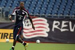 FOXBORO, MA - JUNE 15:  Shalrie Joseph #21 of the New England Revolution warms up before a game against the Toronto FC at Gillette Stadium on June 15, 2011 in Foxboro, Massachusetts. (Photo by Gail Oskin/Getty Images)