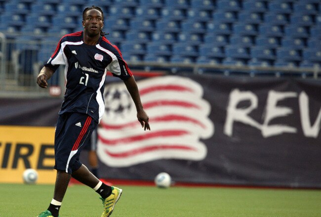 FOXBORO, MA - JUNE 15:  Shalrie Joseph #21 of the New England Revolution warms up before a game against the Toronto FC at Gillette Stadium on June 15, 2011 in Foxboro, Massachusetts. (Photo by Gail Oskin/Getty Images)