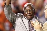 ARLINGTON, TX - OCTOBER 31:  Hall of Famer Hank Aaron waves to crowd prior to the Texas Rangers taking on the San Francisco Giants in Game Four of the 2010 MLB World Series at Rangers Ballpark in Arlington on October 31, 2010 in Arlington, Texas. (Photo by Elsa/Getty Images)