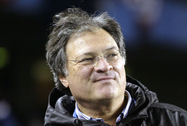 BRONX, NY - OCTOBER 19:  Florida Marlins owner Jeffrey Loria watches from the seats as his team takes on the New York Yankees in game 2 of the Major League Baseball World Series on October 19, 2003 at Yankee Stadium in the Bronx, New York.  (Photo by Brian Bahr/Getty Images)