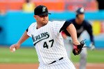 MIAMI GARDENS, FL - JUNE 08: Ricky Nolasco #47 of the Florida Marlins pitches against the Atlanta Braves at Sun Life Stadium on June 8, 2011 in Miami Gardens, Florida.  (Photo by Marc Serota/Getty Images)