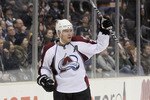 LOS ANGELES, CA - FEBRUARY 26:  Paul Stastny #26 of the Colorado Avalanche celebrates a goal against the Los Angeles Kings at Staples Center on February 26, 2011 in Los Angeles, California.  (Photo by Jeff Gross/Getty Images)