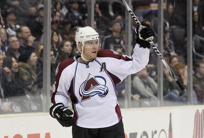 LOS ANGELES, CA - FEBRUARY 26:  Paul Stastny #26 of the Colorado Avalanche celebrates a goal against the Los Angeles Kings at Staples Center on February 26, 2011 in Los Angeles, California.  (Photo by Jeff Gross/Getty Images)