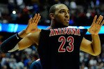ANAHEIM, CA - MARCH 24:  Derrick Williams #23 of the Arizona Wildcats reacts after defeating the Duke Blue Devils during the west regional semifinal of the 2011 NCAA men's basketball tournament at the Honda Center on March 24, 2011 in Anaheim, California.  (Photo by Kevork Djansezian/Getty Images)