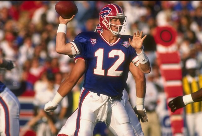 4 Sep 1994:  Quarterback Jim Kelly of the Buffalo Bills looks to pass the ball during a game against the New York Jets at Rich Stadium in Orchard Park, New York.  The Jets won the game, 23-3. Mandatory Credit: Rick Stewart  /Allsport