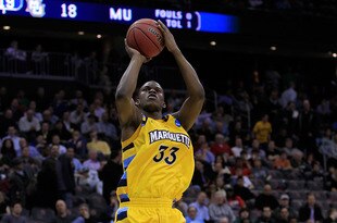 NEWARK, NJ - MARCH 25:  Jimmy Butler #33 of the Marquette Golden Eagles in action against the North Carolina Tar Heels during the east regional semifinal of the 2011 NCAA Men's Basketball Tournament at the Prudential Center on March 25, 2011 in Newark, New Jersey.  (Photo by Chris Trotman/Getty Images)