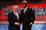 NEWARK, NJ - JUNE 23:  Kyrie Irving (R) from Duke greets NBA Commissioner David Stern after he was selected number one overall by the Cleveland Cavaliers in the first round during the 2011 NBA Draft at the Prudential Center on June 23, 2011 in Newark, New Jersey.  NOTE TO USER: User expressly acknowledges and agrees that, by downloading and/or using this Photograph, user is consenting to the terms and conditions of the Getty Images License Agreement.  (Photo by Mike Stobe/Getty Images)