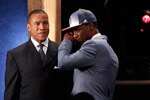 NEWARK, NJ - JUNE 23:  Kemba Walker from UCONN is overcome with emotion while he is interviewed by Mark Jones after he was selected #9 overall by the Charlotte Bobcats in the first round during the 2011 NBA Draft at the Prudential Center on June 23, 2011 in Newark, New Jersey.  NOTE TO USER: User expressly acknowledges and agrees that, by downloading and/or using this Photograph, user is consenting to the terms and conditions of the Getty Images License Agreement.  (Photo by Mike Stobe/Getty Images)