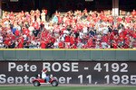 CINCINNATI - SEPTEMBER 11:  Pete Rose waves to the crowd following the ceremony celebrating the 25th anniversary of his breaking the career hit record of 4,192 on September 11, 2010 at Great American Ball Park in Cincinnati, Ohio. He was honored before the start of the game between the Pittsburgh Pirates and the Cincinnati Reds.  (Photo by Andy Lyons/Getty Images)