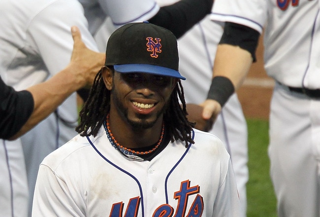 NEW YORK, NY - JUNE 23:  Jose Reyes #7 of the New York Mets celebrates after defeating the Oakland Athletics at Citi Field on June 23, 2011 in the Flushing neighborhood of the Queens borough of New York City.  (Photo by Jim McIsaac/Getty Images)