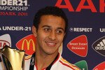 ARHUS, DENMARK - JUNE 25:  Thiago Alcantara of Spain poses with the Carlsberg man of the match after the UEFA European Under-21 Championship Final match between Spain and Switzerland at the Arhus Stadium on June 25, 2011 in Arhus, Denmark.  (Photo by Michael Steele/Getty Images)
