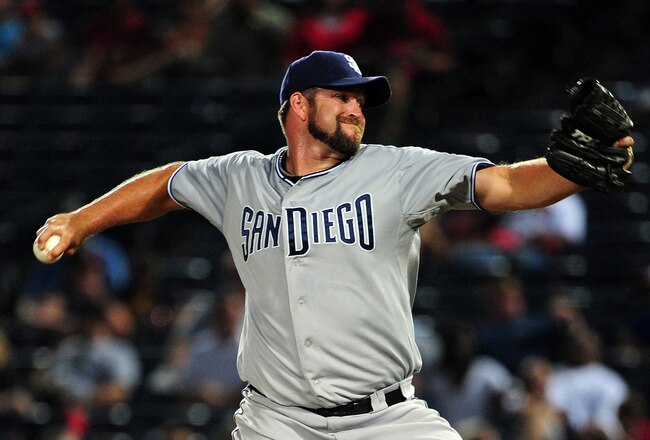ATLANTA - MAY 31: Heath Bell #21 of the San Diego Padres pitches against the Atlanta Braves at Turner Field on May 31, 2011 in Atlanta, Georgia. (Photo by Scott Cunningham/Getty Images)