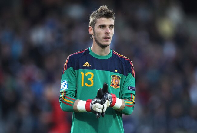 ARHUS, DENMARK - JUNE 25:  David de Gea of Spain during the UEFA European Under-21 Championship Final match between Spain and Switzerland at the Arhus Stadium on June 25, 2011 in Arhus, Denmark.  (Photo by Michael Steele/Getty Images)
