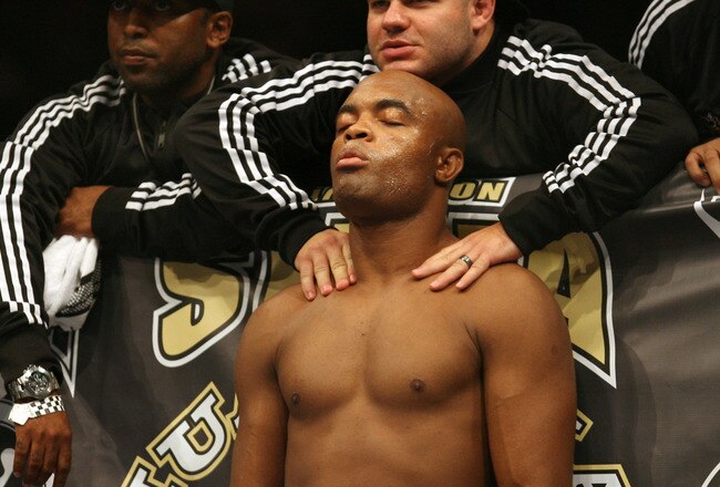 CHICAGO- OCTOBER 25:  Anderson Silva prepares before the Middleweight Title Bout at UFC's Ultimate Fight Night at Allstate Arena on October 25, 2008 in Chicago, Illinois. (Photo by Tasos Katopodis/Getty Images)