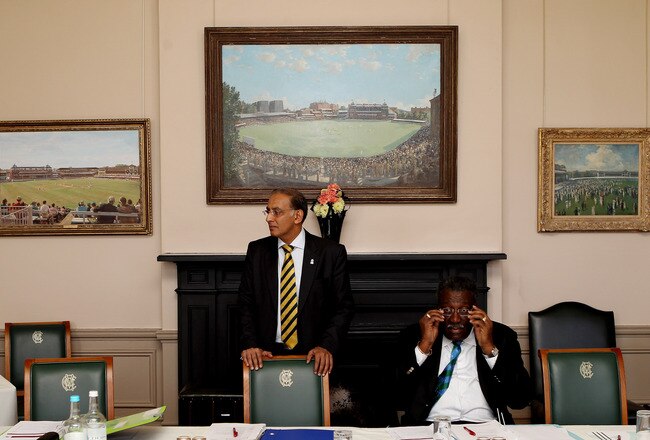 LONDON, ENGLAND - MAY 10: Haroon Logart, (L) Chief Executive of the ICC Executive Lorgat and  Clive Lloyd, (R) Chairman of the ICC Cricket Committee during the ICC Cricket Committee meeting at Lords on May 10, 2011 in London, England.  (Photo by Scott Heavey/Getty Images)