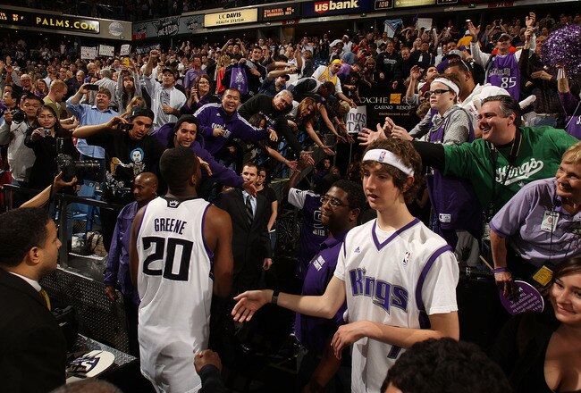 SACRAMENTO, CA - APRIL 13:  Donte Greene #20 of the Sacramento Kings leaves the court after his game against the Los Angeles Lakers on April 13, 2011 at Power Balence Pavilion in Sacramento, California. NOTE TO USER: User expressly acknowledges and agrees that, by downloading and/or using this Photograph, user is consenting to the terms and conditions of the Getty Images License Agreement  (Photo by Jed Jacobsohn/Getty Images)