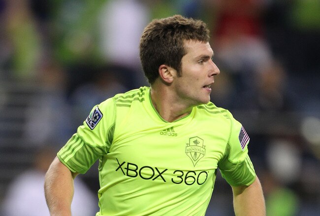 SEATTLE - OCTOBER 12:  Michael Fucito #2 of the Seattle Sounders FC celebrates after scoring a goal against Chivas de Guadalajara on October 12, 2010 at Qwest Field in Seattle, Washington. (Photo by Otto Greule Jr/Getty Images)