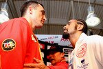 HAMBURG, GERMANY - JUNE 27:  Wladimir Klitschko (L) and David Haye attend a press conference on June 27, 2011 in Hamburg, Germany to preview the heavy weight title fight between them which will be held on the 2nd July 2011 at the Imtech Arena.  (Photo by Scott Heavey/Getty Images)