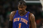 BOSTON, MA - APRIL 17:  Amare Stoudemire #1 of the New York Knicks walks on the court after a time out in Game One of the Eastern Conference Quarterfinals in the 2011 NBA Playoffs on April 17, 2011 at the TD Garden in Boston, Massachusetts. NOTE TO USER: User expressly acknowledges and agrees that, by downloading and or using this photograph, User is consenting to the terms and conditions of the Getty Images License Agreement.  (Photo by Elsa/Getty Images)