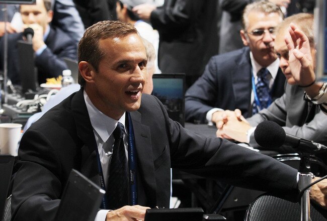 LOS ANGELES, CA - JUNE 25: Steve Yzerman of teh Tampa Bay Lightning works the draft floor during the 2010 NHL Entry Draft at Staples Center on June 25, 2010 in Los Angeles, California. (Photo by Bruce Bennett/Getty Images)