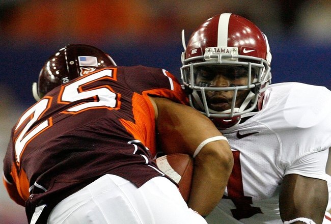 ATLANTA - SEPTEMBER 05:  Mark Barron #4 of the Alabama Crimson Tide against the Virginia Tech Hokies during the Chick-fil-A Kickoff Game at Georgia Dome on September 5, 2009 in Atlanta, Georgia.  (Photo by Kevin C. Cox/Getty Images)