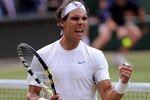 LONDON, ENGLAND - JULY 01:  Rafael Nadal of Spain celebrates after winning his semifinal round match against Andy Murray of Great Britain on Day Eleven of the Wimbledon Lawn Tennis Championships at the All England Lawn Tennis and Croquet Club on July 1, 2011 in London, England.  (Photo by Michael Regan/Getty Images)