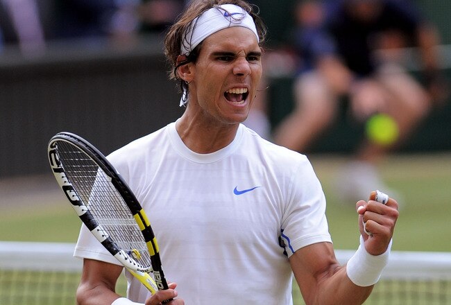 LONDON, ENGLAND - JULY 01:  Rafael Nadal of Spain celebrates after winning his semifinal round match against Andy Murray of Great Britain on Day Eleven of the Wimbledon Lawn Tennis Championships at the All England Lawn Tennis and Croquet Club on July 1, 2011 in London, England.  (Photo by Michael Regan/Getty Images)