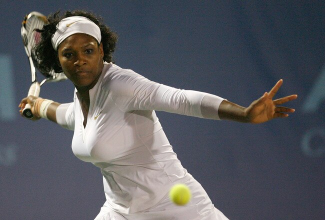 NEWPORT BEACH, CA - JULY 13: Serena Williams of the Washington Kastles hits a forehand during a singles match at the game against the Newport Beach Breakers at Breakers Stadium at Newport Beach Country Club on July 13, 2008 in Newport Beach, California. (Photo by Jeff Gross/Getty Images)