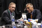 ST PAUL, MN - JUNE 24:  Assistant General Manager John Paddock and General Manager Paul Holmgren of the Philadelphia Flyers during day one of the 2011 NHL Entry Draft at Xcel Energy Center on June 24, 2011 in St Paul, Minnesota.  (Photo by Bruce Bennett/Getty Images)