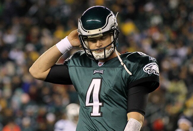 PHILADELPHIA, PA - JANUARY 02:  Kevin Kolb #4 of the Philadelphia Eagles looks on against the Dallas Cowboys on January 2, 2011 at Lincoln Financial Field in Philadelphia, Pennsylvania.  (Photo by Jim McIsaac/Getty Images)
