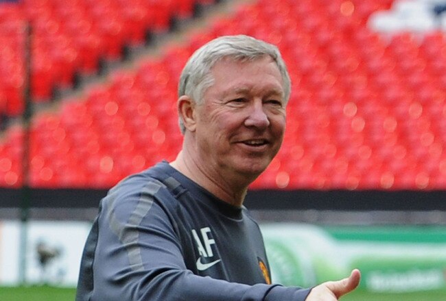 LONDON, ENGLAND - MAY 27:  Sir Alex Ferguson manager of Manchester United gives a thumbs up as he leaves the pitch after a Manchester United training session prior to the UEFA Champions League final versus Barcelona at Wembley Stadium on May 27, 2011 in London, England.  (Photo by Jasper Juinen/Getty Images)