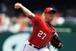 WASHINGTON, DC - JUNE 18: Jordan Zimmermann #27 of the Washington Nationals throws against the Baltimore Orioles at Nationals Park on June 18, 2011 in Washington, DC. (Photo by Patrick Smith/Getty Images)