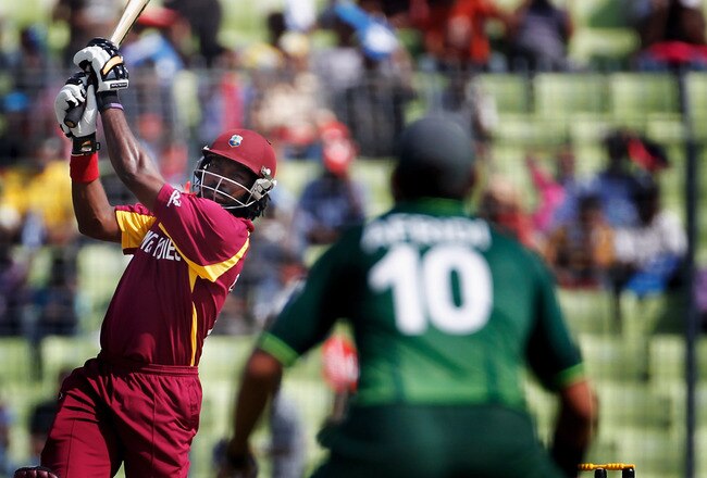 DHAKA, BANGLADESH - MARCH 23:  Chris Gayle of West Indies bats during the 1st quarterfinal of the ICC Cricket World Cup at Shere-e-Bangla National Stadium on March 23, 2011 in Dhaka, Bangladesh.  (Photo by Daniel Berehulak/Getty Images)