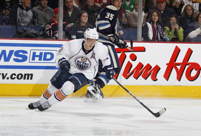 COLUMBUS, OH - FEBRUARY 05: Ales Hemsky #83 of the Edmonton Oilers skates against the Columbus Blue Jackets at Nationwide Arena on February 5, 2011 in Columbus, Ohio.  (Photo by Gregory Shamus/Getty Images)