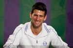 LONDON, ENGLAND - JULY 03:  2011 Wimbledon Champion Novak Djokovic of Serbia speaks at a press conference after winning his final round Gentlemans' match against Rafael Nadal of Spain on Day Thirteen of the Wimbledon Lawn Tennis Championships at the All England Lawn Tennis and Croquet Club on July 3, 2011 in London, England.  (Photo by AELTC-Pool/Getty Images)