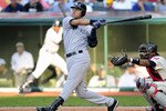 CLEVELAND, OH - JULY 4: Derek Jeter #2 of the New York Yankees flies out to center field during the third inning against the Cleveland Indians at Progressive Field on July 4, 2011 in Cleveland, Ohio. (Photo by Jason Miller/Getty Images)