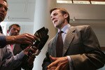 NEW YORK - APRIL 20: George McPhee, VP and GM of the Washington Capitals speaks with reporters following the National Hockey League Board of Governors meeting at the Westin New York Hotel on April 20, 2005 in New York City. Representatives from all 30 NHL teams met in New York for the second time in seven weeks. (Photo by Bruce Bennett/Getty Images)