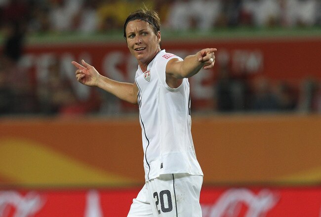 WOLFSBURG, GERMANY - JULY 06:  Abby Wambach of USA gestures during the FIFA Women's World Cup 2011 Group C match between Sweden and USA at Wolfsburg Arena on July 6, 2011 in Wolfsburg, Germany.  (Photo by Martin Rose/Getty Images)