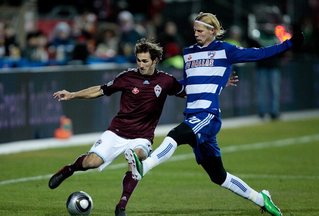 TORONTO, ON - NOVEMBER 21:  Kosuke Kimura #27 of the Colorado Rapids looks to pass against Brek Shea #20 of FC Dallas during the 2010 MLS Cup match at BMO Field on November 21, 2010 in Toronto, Canada.  (Photo by Abelimages/Getty Images)