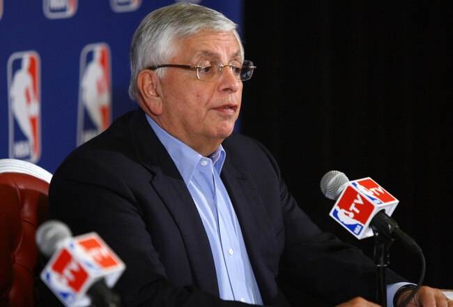 NEW YORK, NY - JUNE 30:  Commissioner of the NBA, David Stern announces that a lockout will go ahead as NBA labor negotiations break down at Omni Hotel on June 30, 2011 in New York City. The NBA has locked out the players after they were unable to reach a new collective bargaining agreement (CBA). The current CBA is due to expire tonight at midnight.    (Photo by Neilson Barnard/Getty Images)