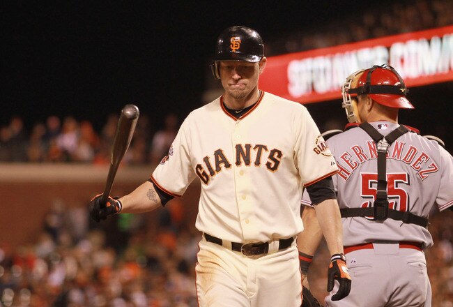 SAN FRANCISCO, CA - JUNE 09:  Aubrey Huff #17 of the San Francisco Giants walks back to the dugout after he struck out in the sixth inning against the Cincinnati Reds at AT&T Park on June 9, 2011 in San Francisco, California.  (Photo by Ezra Shaw/Getty Images)