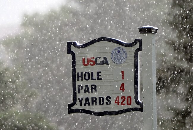 COLORADO SPRINGS, CO - JULY 08:  Rain falls delaying play during the second round of the 2011 U.S. Women's Open at The Broadmoor on July 8, 2011 in Colorado Springs, Colorado.  (Photo by Harry How/Getty Images)
