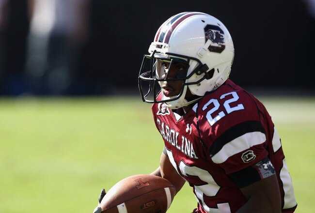 COLUMBIA, SC - OCTOBER 30:  Bryce Sherman #22 of the South Carolina Gamecocks against the Tennessee Volunteers during their game at Williams-Brice Stadium on October 30, 2010 in Columbia, South Carolina.  (Photo by Streeter Lecka/Getty Images)