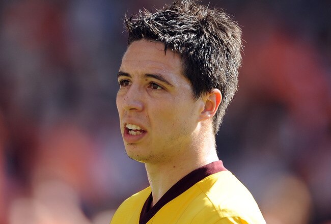 BLACKPOOL, ENGLAND - APRIL 10: Samir Nasri of Arsenal looks on during the Barclays Premier League match between Blackpool and Arsenal at Bloomfield Road on April 10, 2011 in Blackpool, England.  (Photo by Chris Brunskill/Getty Images)